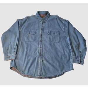 St. Johns Bay Shirt Mens XL Blue Shacket Denim Rancher Chore Plaid Flannel Lined